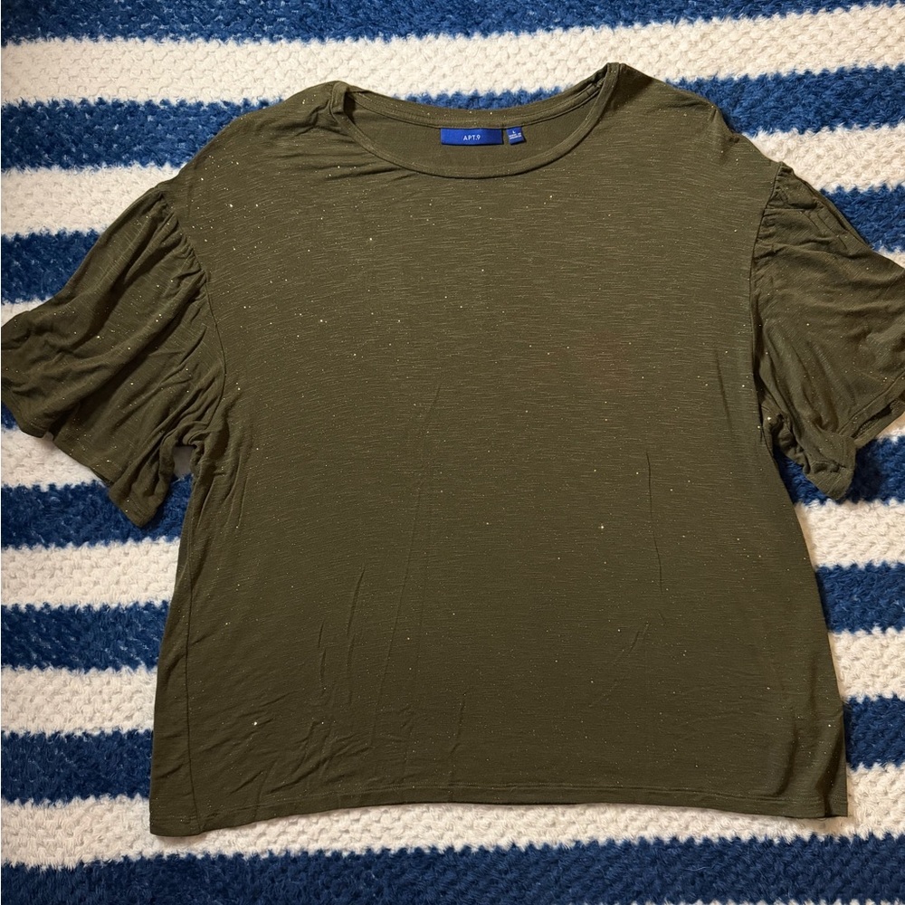 Apt. 9 Olive Green Ruffle Sleeve Short-Sleeve Top